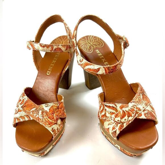 Pedro Miralles  Weekend Floral Platform Sandals - Orange and Cream - Picture 5 of 12